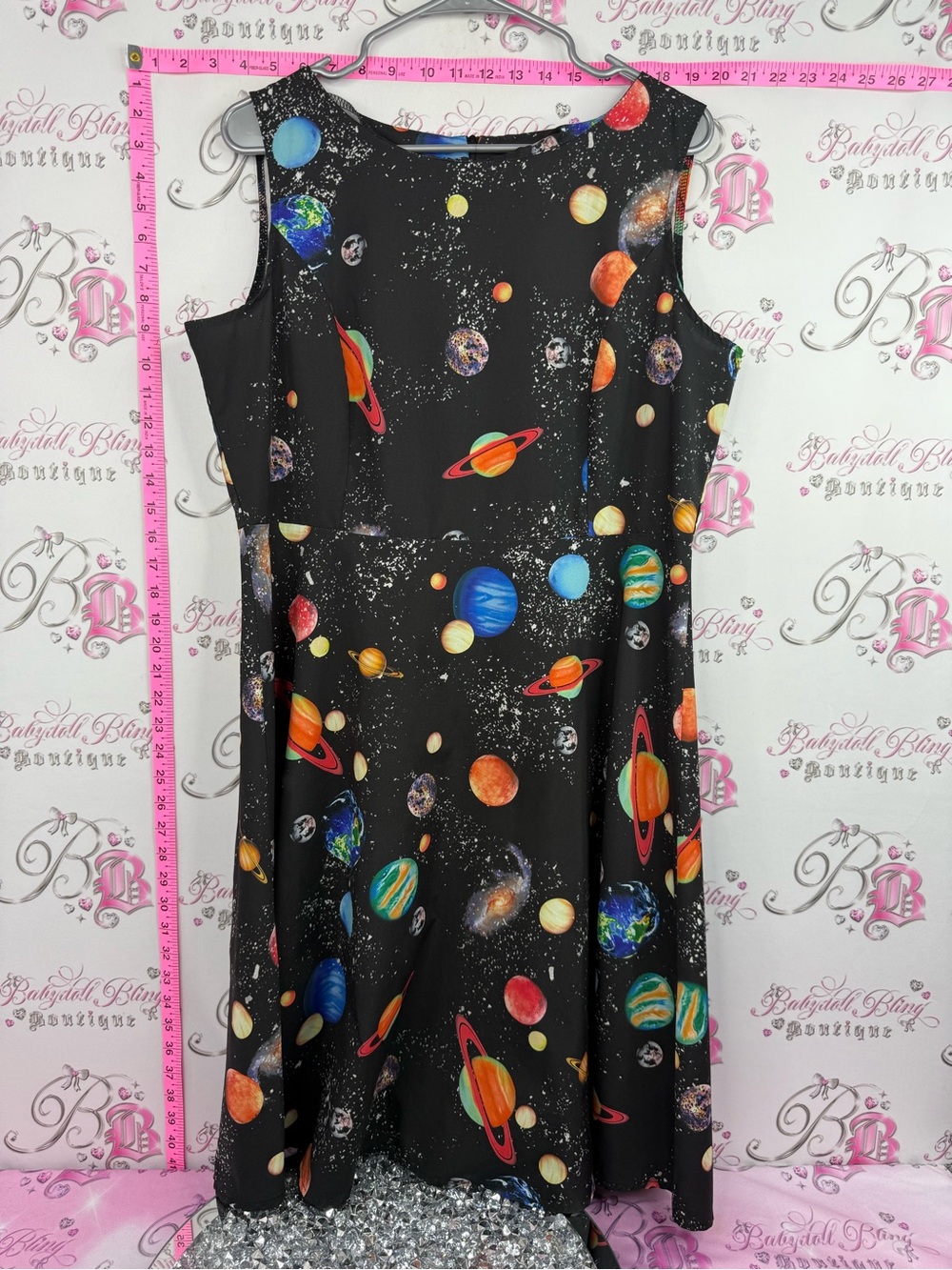 Dress Galaxy Planet Print Sleeveless Kids Dress - Black